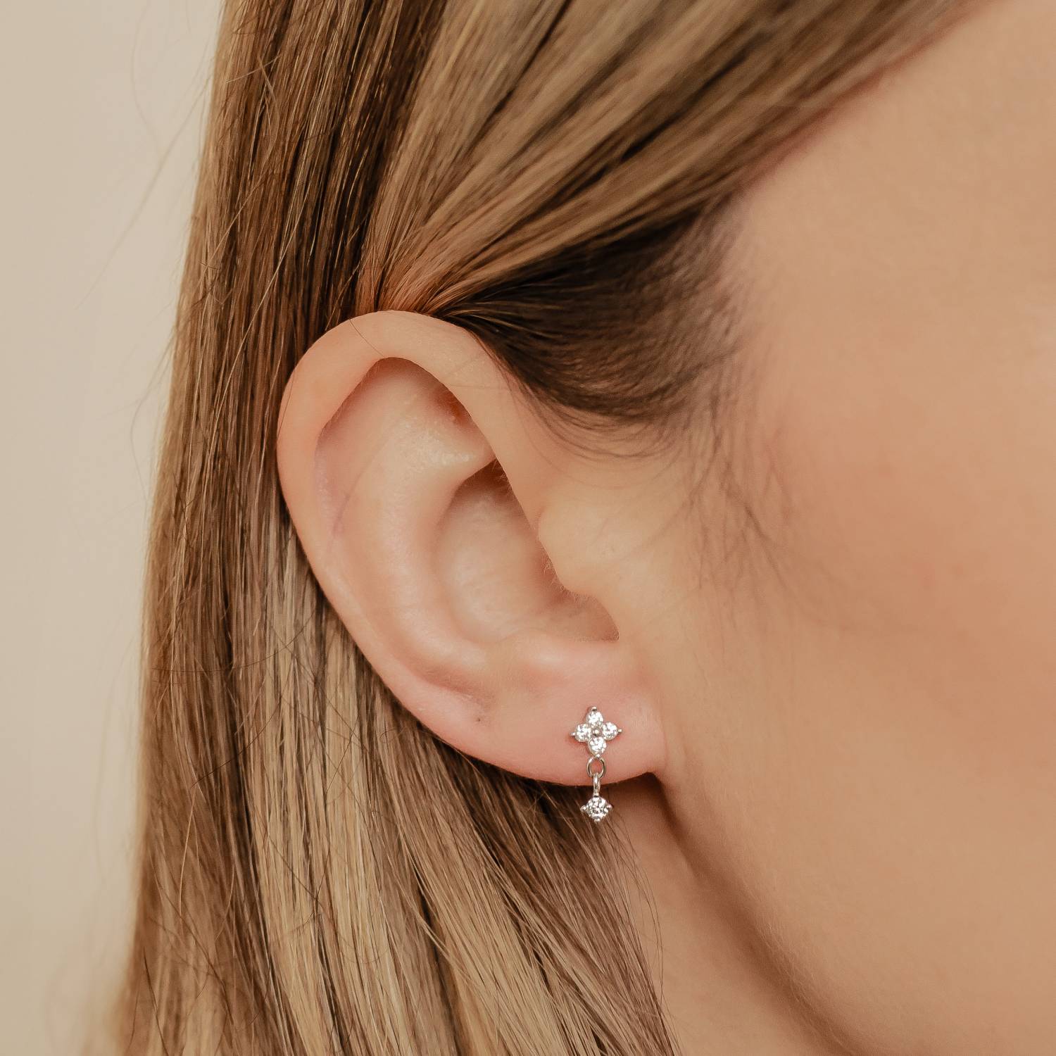 Pendientes Botón Flor Gota Colgante Plata de Ley 925